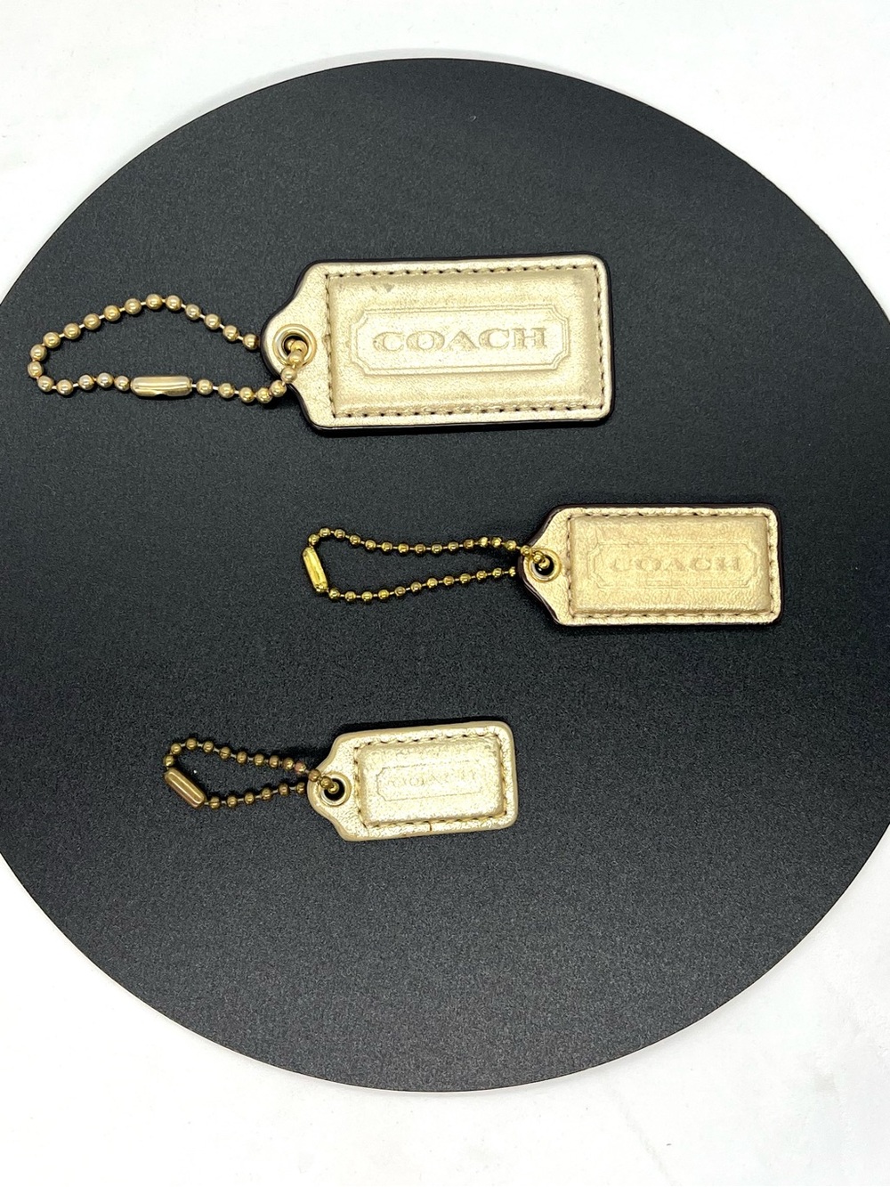 Authentic Coach Metallic Gold Leather Hang Tags Bag Charms Vintage Lot 3